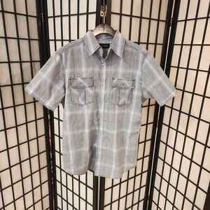 Michael Brandon Light Blue Plaid Short Sleeve Shirt